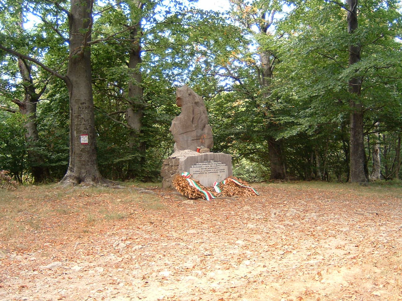 Monumento dei Faggi di Javello, dedicato alla memoria e alla commemorazione storica, immerso nel verde.