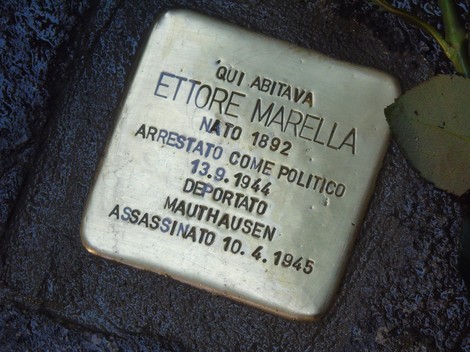 Pietra d'inciampo dedicata a Ettore Marella, commemorazione di vita e persecuzione.