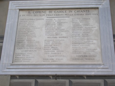 Lapide commemorativa che ricorda i caduti di Gaiole in Chianti durante la Seconda Guerra Mondiale.