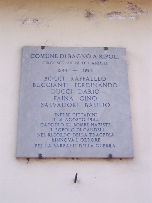 Lapide commemorativa dedicata ai civili caduti durante la Seconda Guerra Mondiale in Candeli.
