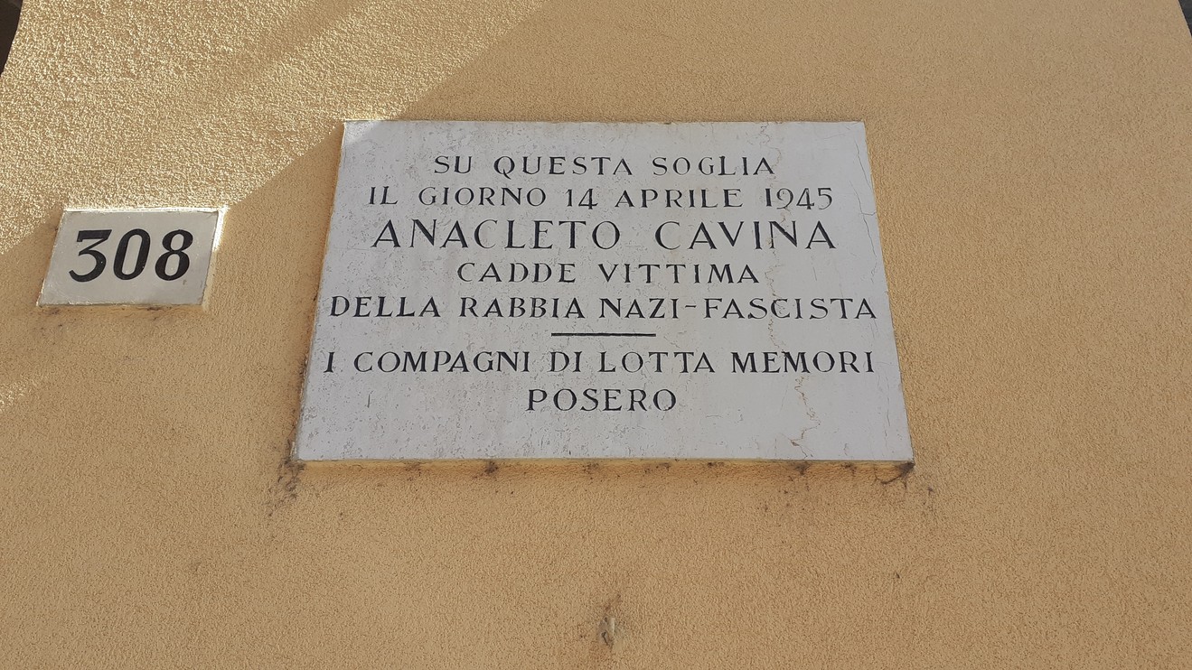 Lapide commemorativa dedicata ad Anacleto Cavina, vittima della violenza nazi-fascista il 14 aprile 1945.