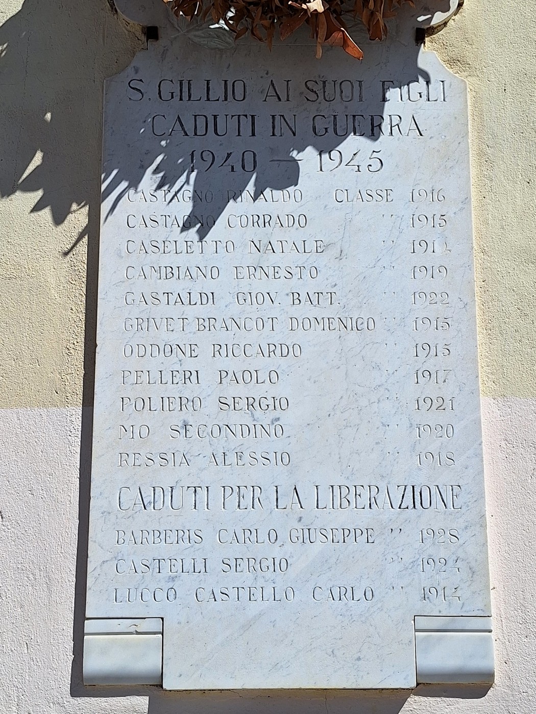 Lapide ai caduti 1940 - 1945, Comune di San Gillio (TO), foto 1
