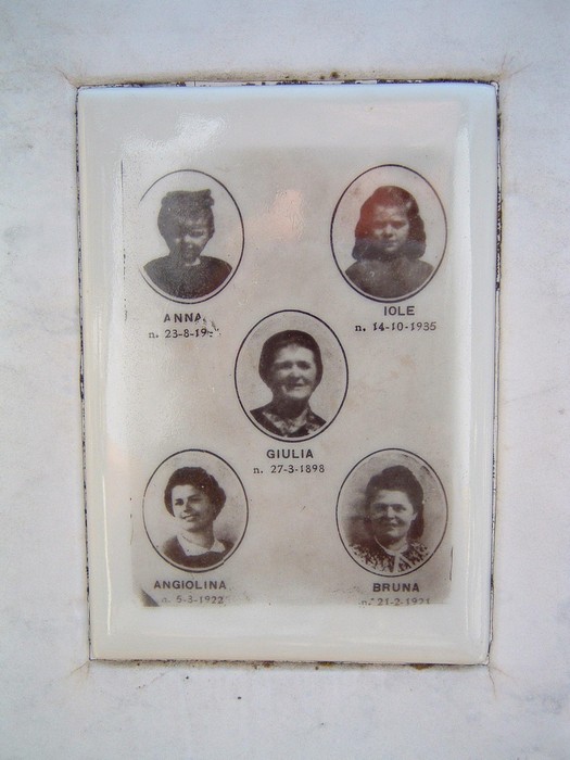 Rappresentazione della "Tomba delle donne di Berceto" con immagini e date di vita di cinque donne.