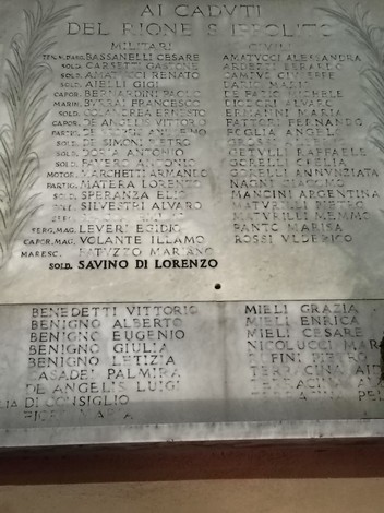 Lapide commemorativa dedicata ai caduti di Sant'Ippolito, con nomi incisi in memoria dei militari.