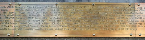 Ossario partigiano con i nomi dei caduti incisi su una targa commemorativa in onore della Resistenza.