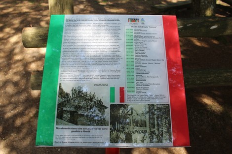 Crocifisso dei Partigiani, monumento che commemora la Resistenza, circondato dalla natura. Elementi simbolici ben visibili.