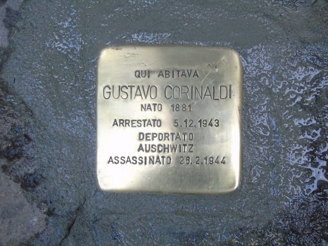 Pietra d'inciampo in memoria di Gustavo Corinaldi, vittima dell'Olocausto.