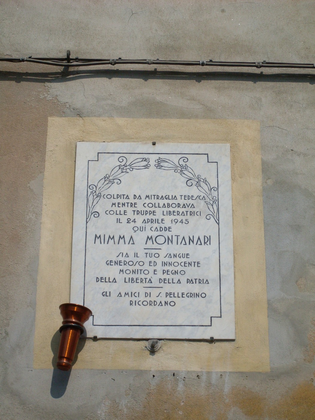 Lapide commemorativa in memoria di Mimì Montanari, caduto il 24 aprile 1945, a Colle Truppe Liberatorie.