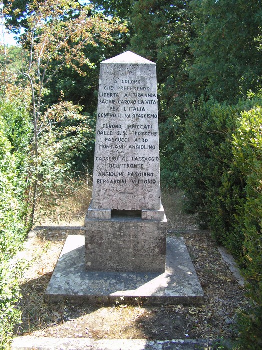Cippo commemorativo del podere Pantano, simbolo di memoria storica e resistenza.