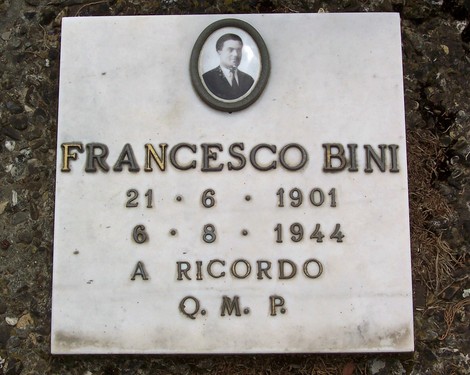 Targa commemorativa di Francesco Bini nel sacrario del cimitero di Badia a Settimo.