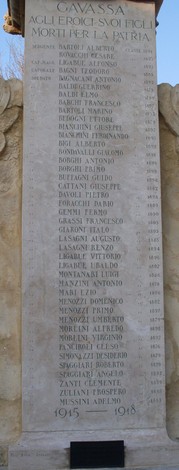 Monumento ai Caduti di Gavassa, dedicato ai sacrifici dei cittadini nella Grande Guerra.