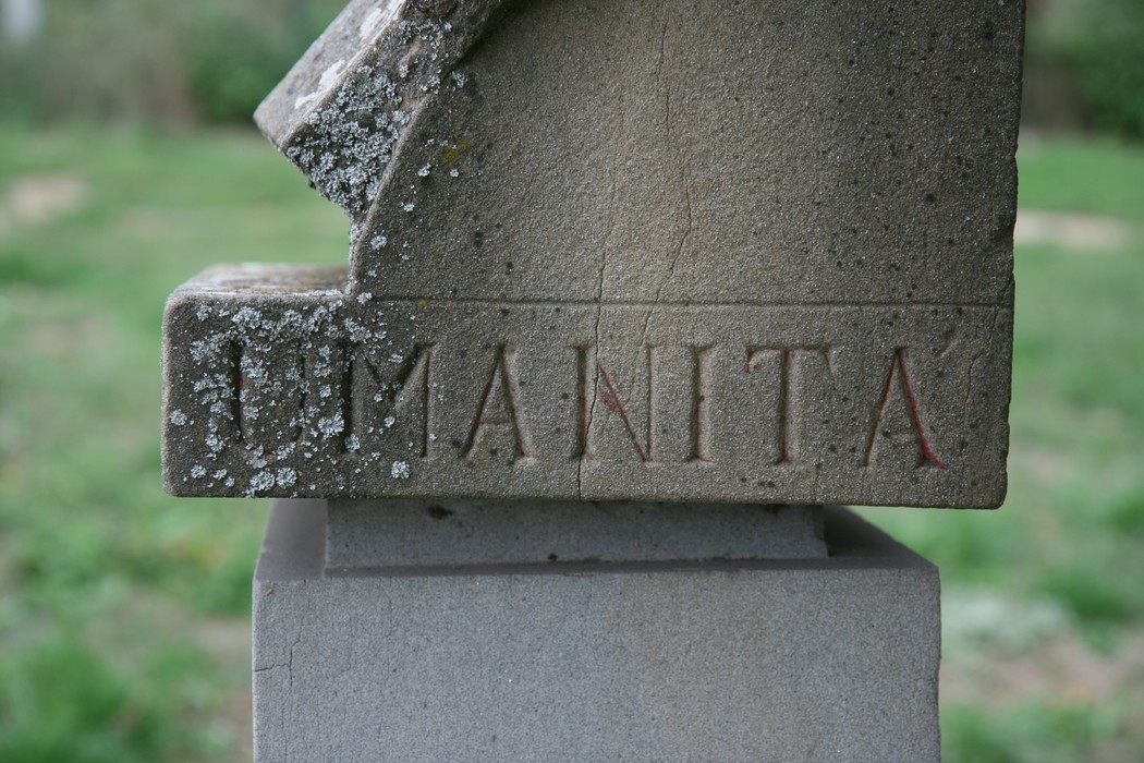 Cippo a Meuret, monumento in pietra con incisioni, immerso nella natura.