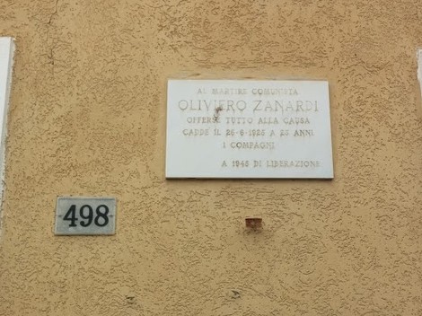 Lapide commemorativa in onore di Oliviero Zanardi, martire comunista, caduto nel 1945.