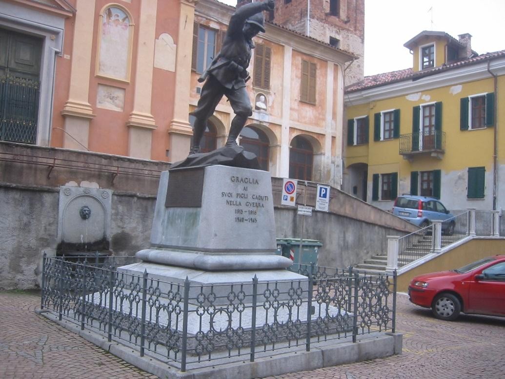 Monumento ai caduti di Graglia, commemorazione dei soldati nella guerra 1915-1918, situato in una piazza storica.
