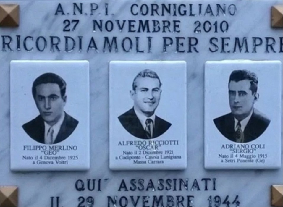 Lapidi commemorative di Ricciotti, Merlino e Coli, in memoria dei caduti della resistenza.