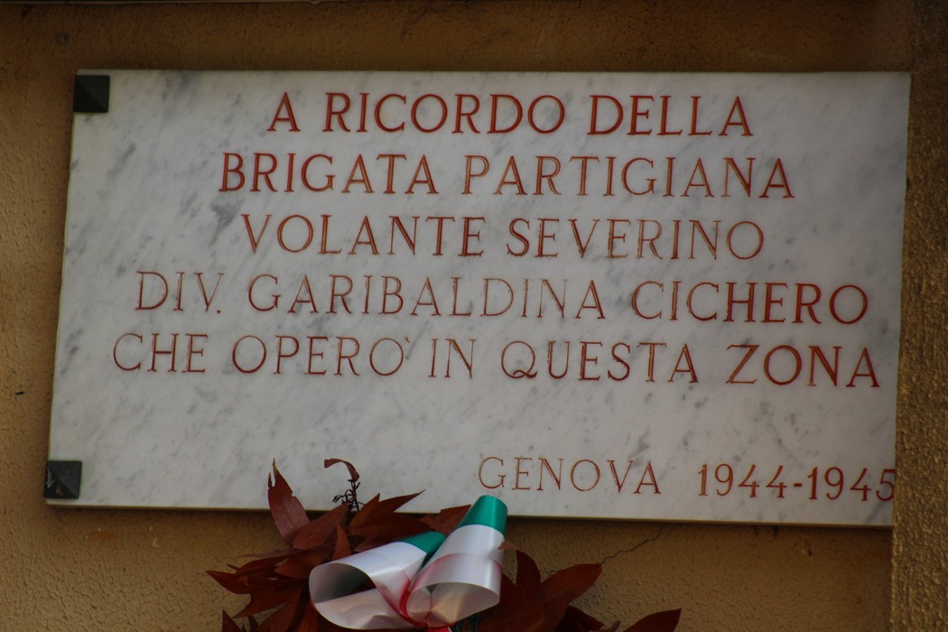 Lapide commemorativa dedicata alla Brigata Partigiana Volante Severino a Genova, in memoria della sua operosità.