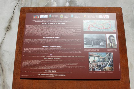 Informazioni storiche sulla "Battaglia di Fonteno" lungo l'itinerario dedicato alla memoria degli eventi.