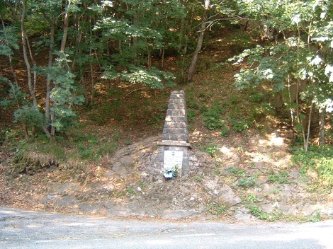 Cippo a Sola, monumento in pietra circondato dalla natura, situato lungo una strada nel bosco.