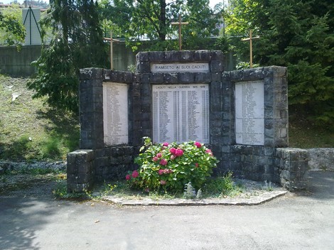 Monumento ai caduti di Ramiseto, commemorazione delle vittime della guerra con nomi incisi su pietra.