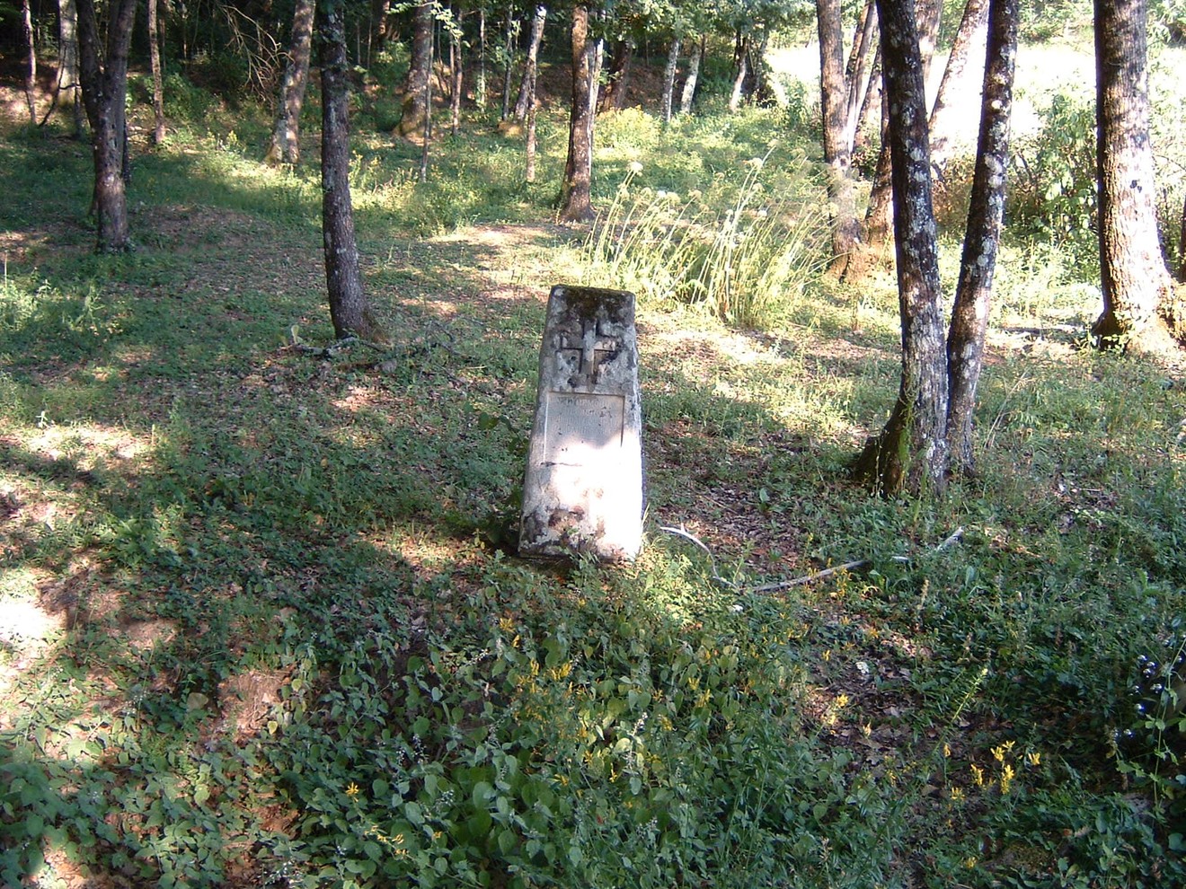 Cippo di Poggio Uccellini immerso nella natura, circondato da alberi e vegetazione.