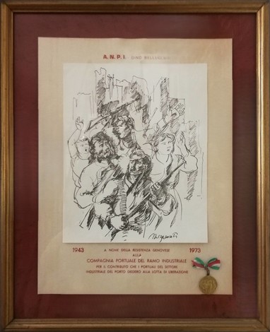 Targa commemorativa dedicata ai caduti della Compagnia del Ramo Industriale, con un disegno significativo.