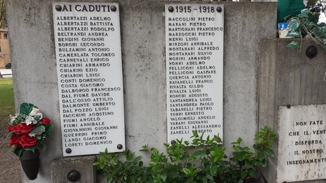 Monumento ai caduti di Imola, commemorazione dei soldati della Prima Guerra Mondiale con nomi delle vittime.