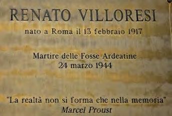 Targa commemorativa di Renato Villoresi, martire delle Fosse Ardeatine, con citazione di Marcel Proust.