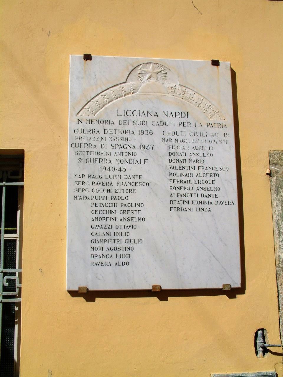 Lapide commemorativa dei caduti di Licciana Nardi nei conflitti del XX secolo.