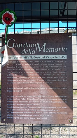 Il Giardino della Memoria ricorda l'eccidio di Villadose del 25 aprile 1945, un luogo di riflessione e commemorazione.