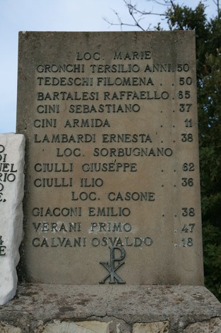 Monumento delle Marie con nomi e anni di vita delle persone commemorative inscritte su una stele.