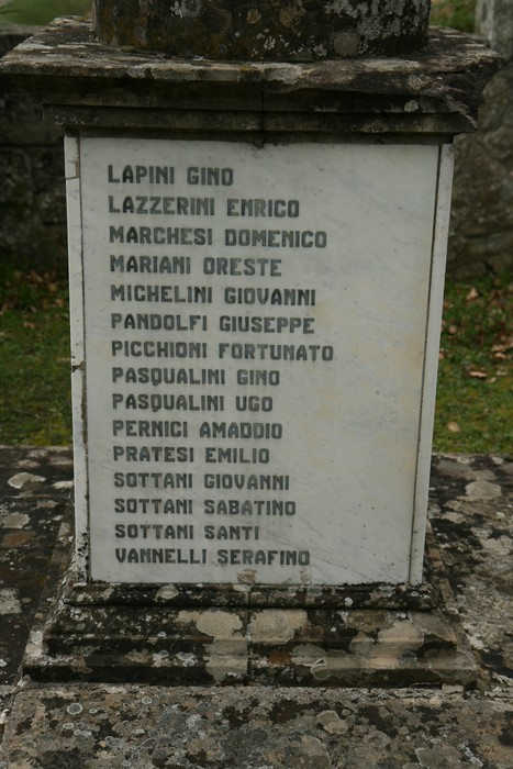 Monumento dell'Orenaccio, dedicato ai caduti della zona, con nomi incisi su una lapide in marmo.