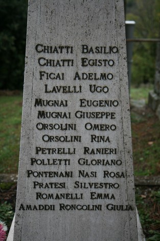 Cippo commemorativo dell'eccidio di Cornia, dedicato alle vittime della Seconda Guerra Mondiale.
