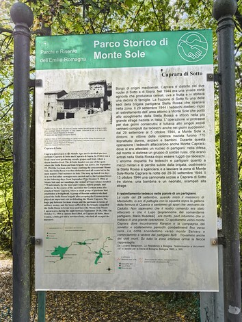 Rovine di Caprara di Sotto, un sito storico nel Parco di Monte Sole, testimone della memoria e della storia locale.
