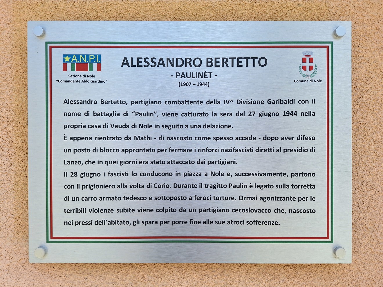 Targa a Bertetto, Comune di Nole (TO), foto 1