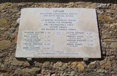 Lapide commemorativa dei partigiani di Villa Santinelli, dedicata ai caduti per la giustizia e la libertà.