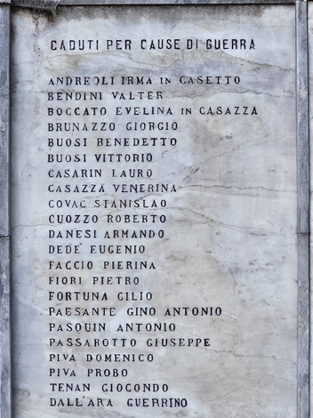 Monumento ai Caduti di Lama Polesine, con nomi incisi in memoria dei soldati. Atmosfera di rispetto e commemorazione.