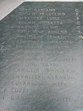 Monumento alla Resistenza, con nomi incisi in memoria dei caduti, simbolo di lotta e libertà.