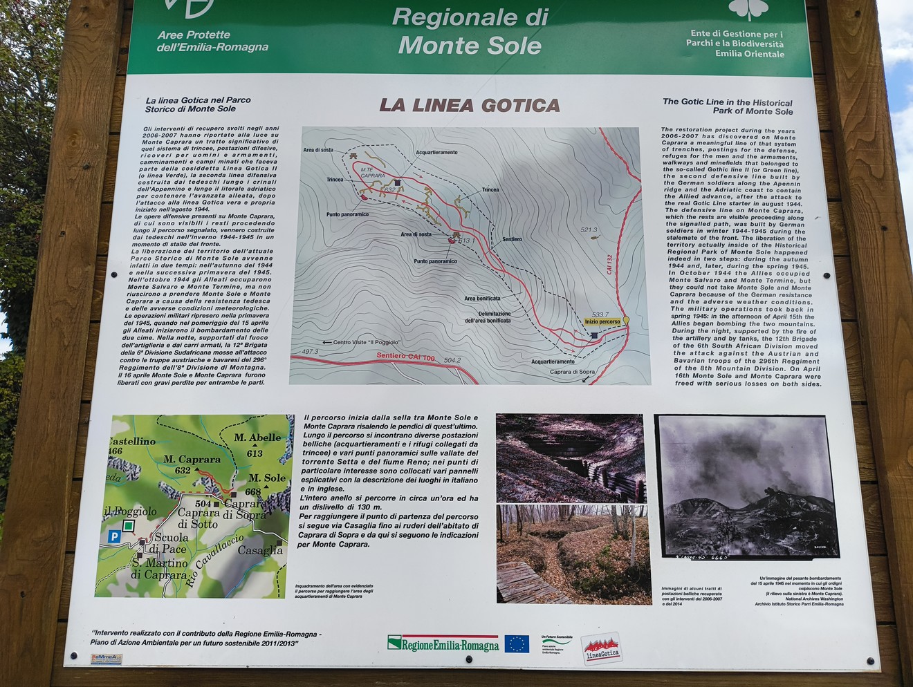 Informazioni e mappa percorsi del Parco della Linea Gotica a Monte Sole, in Emilia-Romagna.