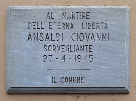 Lapide commemorativa dedicata ad Ansaldi Giovanni, martire per la libertà, installata dal Comune.