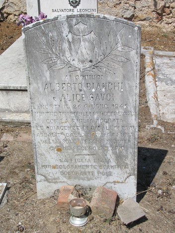 Sepolcro di Alberto Bianchi e Alice Savoi, commemorazione di una coppia in un cimitero storico.