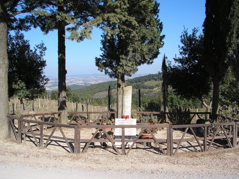 Cippo di Nacciarello, monumento in memoria, immerso nella natura toscana. Regione caratterizzata da dolci colline.