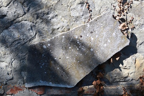 Vecchi sepolcri del cimitero di San Martino, con dettagli di muschio e foglie secche. Atmosfera di nostalgia e memoria.