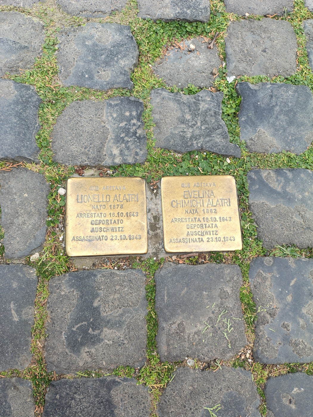 Pietre d'inciampo dedicate ai coniugi Alatri - Chimichi, in memoria delle loro sofferenze.