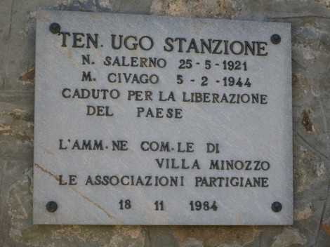 Lapide commemorativa dedicata a Ugo Stanzione, caduto per la liberazione del paese nel 1944.