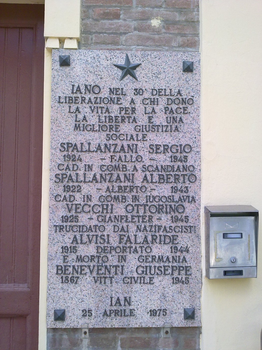 Monumento ai Caduti di Iano, commemorazione dei sacrifici durante le guerre e l'oppressione.