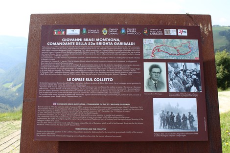 Panorama suggestivo lungo la Strada della battaglia di Fonteno, con dettagli storici sulla Brigata Garibaldi.