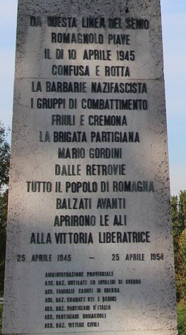 Monumento commemorativo per lo sfondamento del fronte sul Senio, dedicato alle vittime e ai combattenti del 1945.