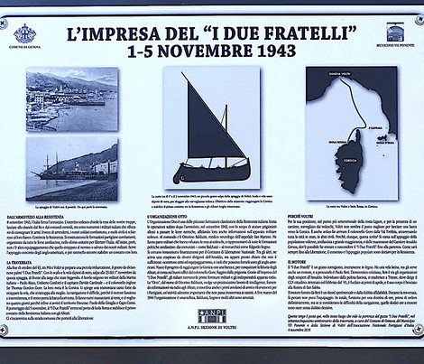 Targa commemorativa sull'impresa dei "I due fratelli", con immagini storiche e informazioni sull'evento.