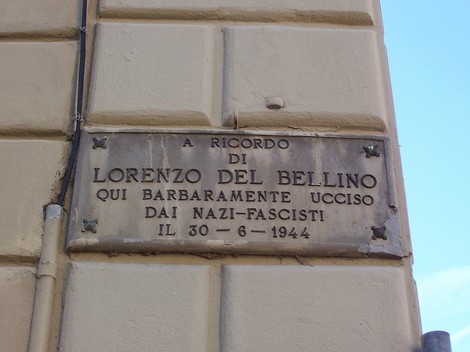 Lapide commemorativa di Lorenzo Del Bellino, ucciso dai nazifascisti il 30 giugno 1944.