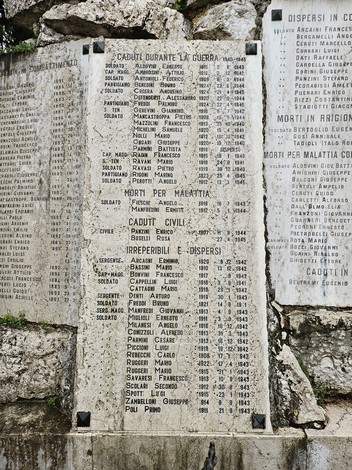 Monumento ai Caduti di Pozzaglio, tributo ai soldati e civili, incastonato in una struttura di pietra.